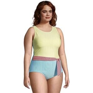 Lands End Womens Plus Sz 22W One-Piece Swimsuit Searsucker Striped Tummy Control